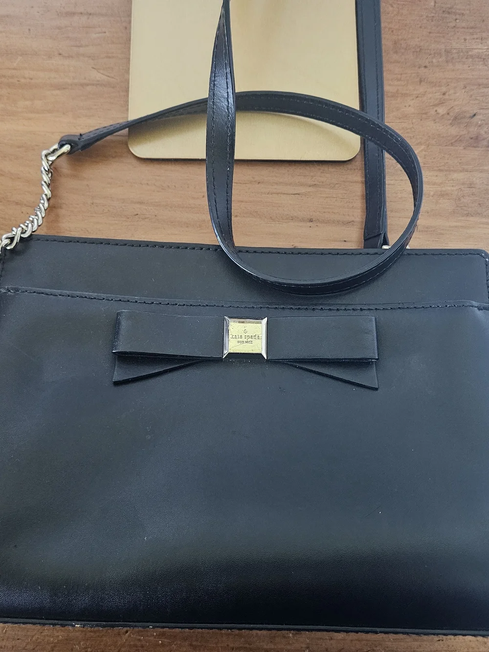 kate spade Black Leather Bow Crossbody with Gold Accent Plate